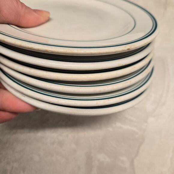 Rimroll Shenango Vintage Restaurant Ware 6.5 inch Plates Set Of 6 Green Stripe - Picture 9 of 10